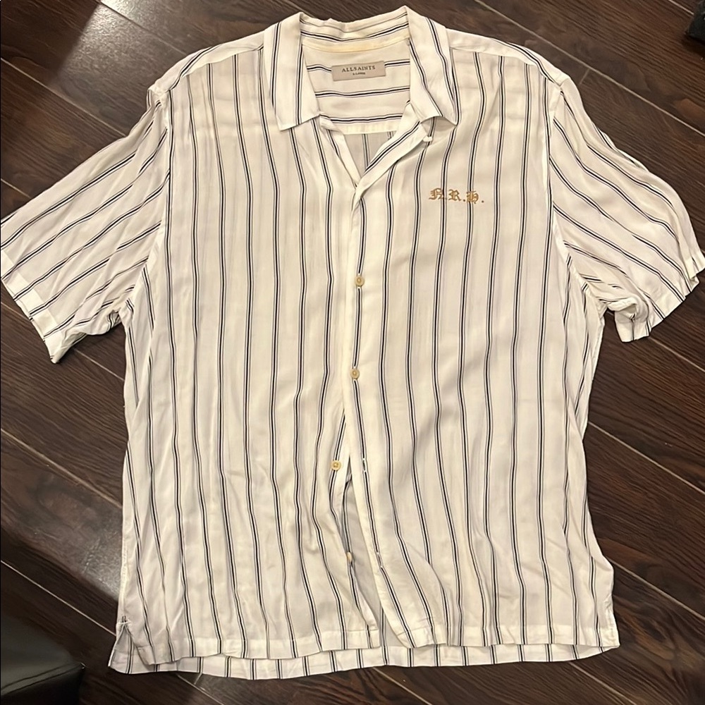 All Saints White and Blue Casual Button Down Shirt